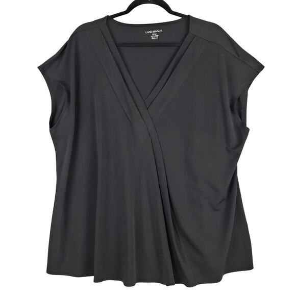 Lane Bryant Womens 22/24 Cap Sleeve Pleated Blouse Black Simple Capsule Wardrobe - Picture 1 of 8